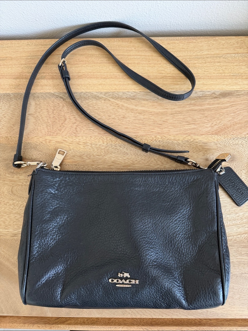 Coach Black Pebbled Leather Crossbody Bag with Gold Hardware